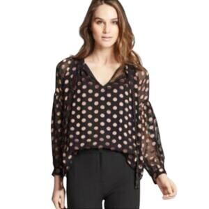 Marie Oliver Black and Pink Polka Dot Silk Blend Long Sleeve Blouse Size XXS